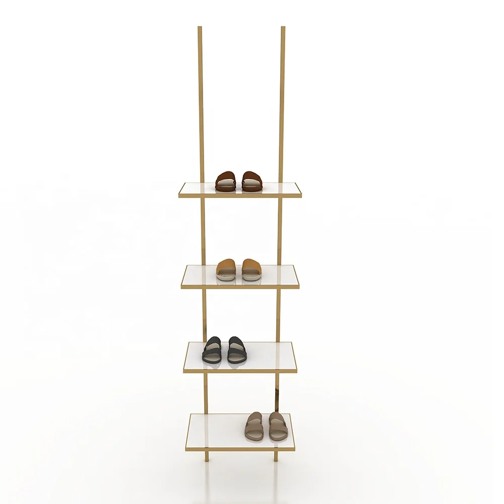 Yiree Custom fashion retail sneaker brand boutique store fixtures fittings metal gold wall shoe display for sport shop