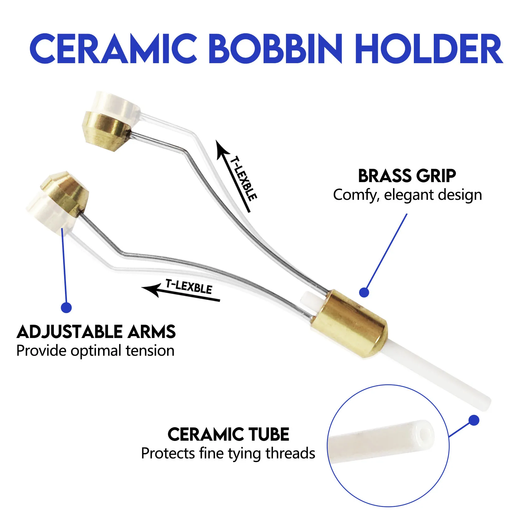 Fly Tying Tools, Fly Tying Kit with Standard Ceramic Bobbin Holder, Threader, Whip Finisher, Hackle Plier, Bodkin B06