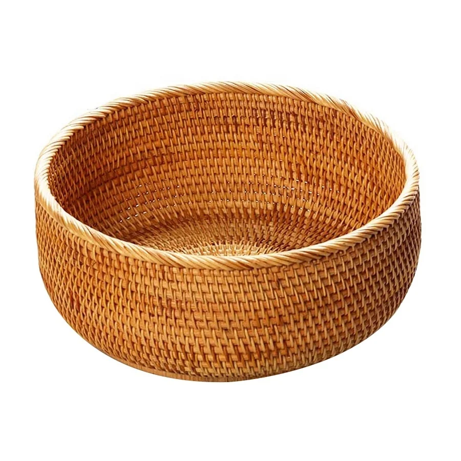 Handmade round Rattan Basket Multifunctional Wood Wicker Storage Basket for Home Food Fruits Vegetables Other Home Storage Needs