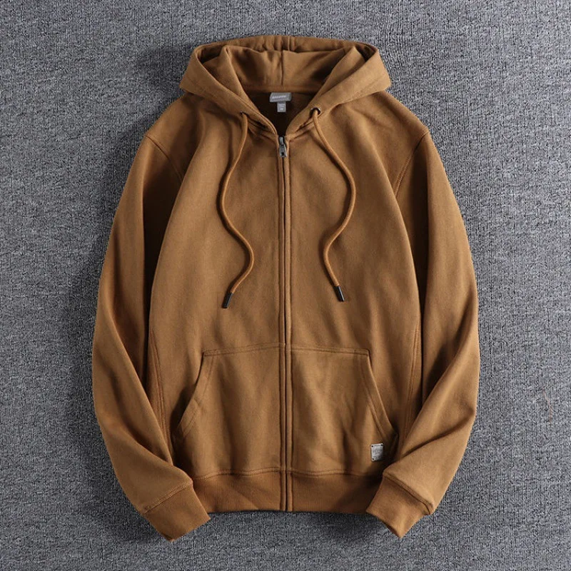 HG333H In Stock wholesale brown custom printing blank Plus size unisex cotton plain gym zip up hoodies zipper hoodie