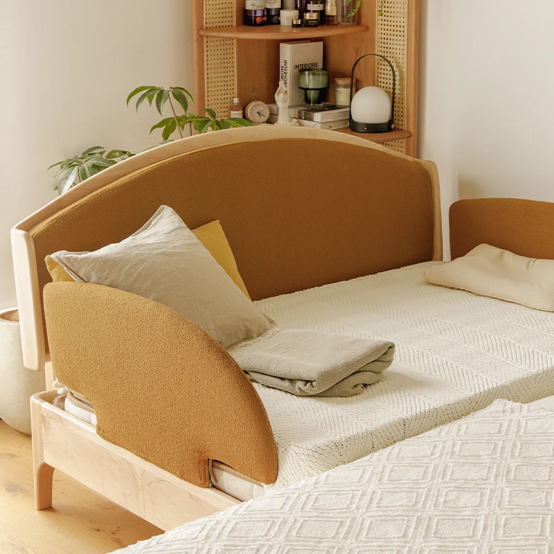 OKTOTA modern Nordic style kids bed with Guardrail solid wood folding single bed for baby