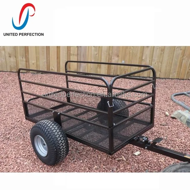 2023 best price heavy duty low MOQ ATV Towed Trailer Mesh Dump Cart mower trailer with heavy loading