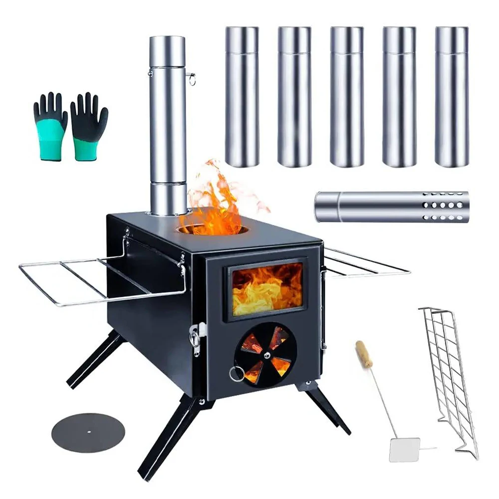 Rison Tent Wood Burning Stoves Portable With Chimney Pipes, Upgraded Titanium Surface Tent Wood Stove Camping Water Tank