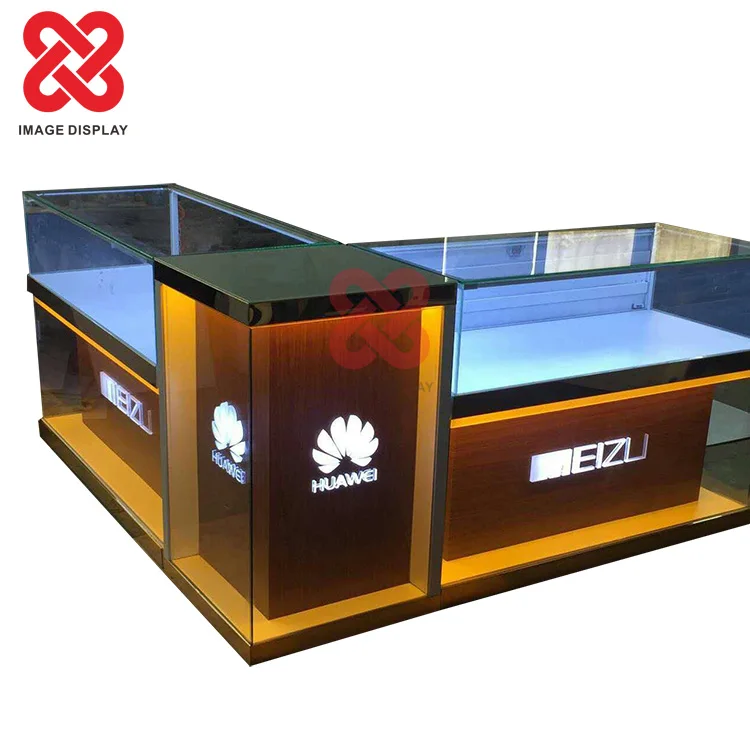IMAGE LED mobile phone glass display showcase with customized design logo retail store furniture