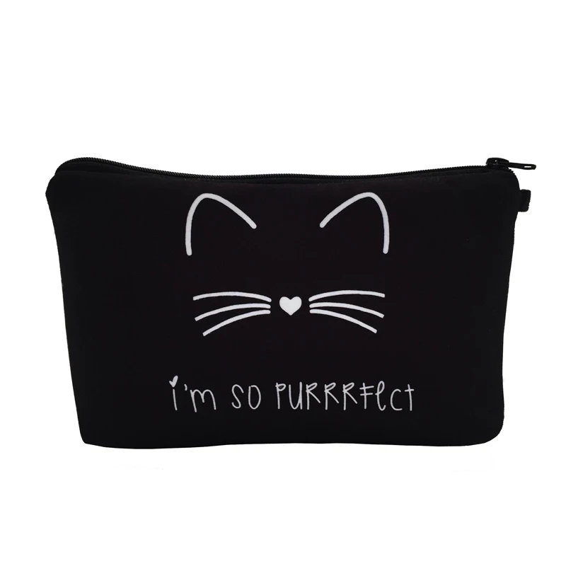 Custom Logo Printed Black Cotton Canvas Cosmetic Case Eco-Friendly Reusable Small Zip Makeup Pouch Bag with Cartoon Pattern