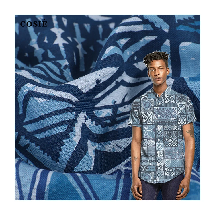 Hot designer digital printing 54% cotton 46% linen supply fabric custom Hawaii tropical style pattern for shirts cushions