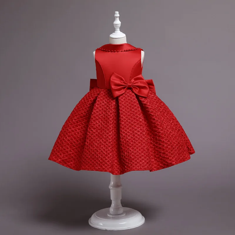 Hot sale fashion girls dress kids embroidered  bowknot cute party show dress wedding puffy princess dress