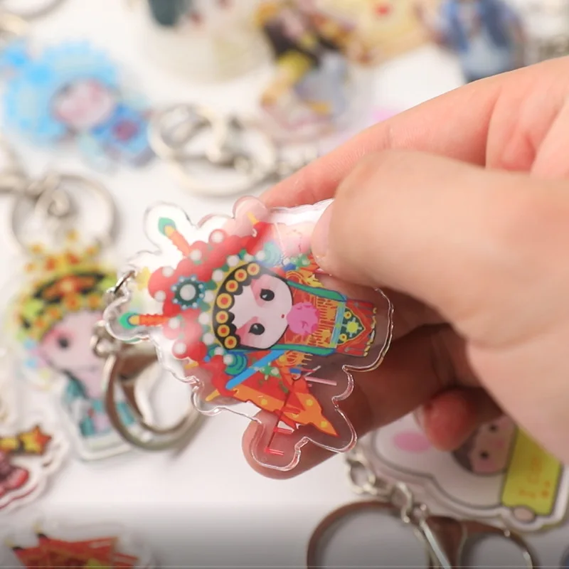 Anime Customizable Holographic Keychain Beijing Opera Pattern Low Priced Promotional Product Acrylic Plastic Stainless Steel