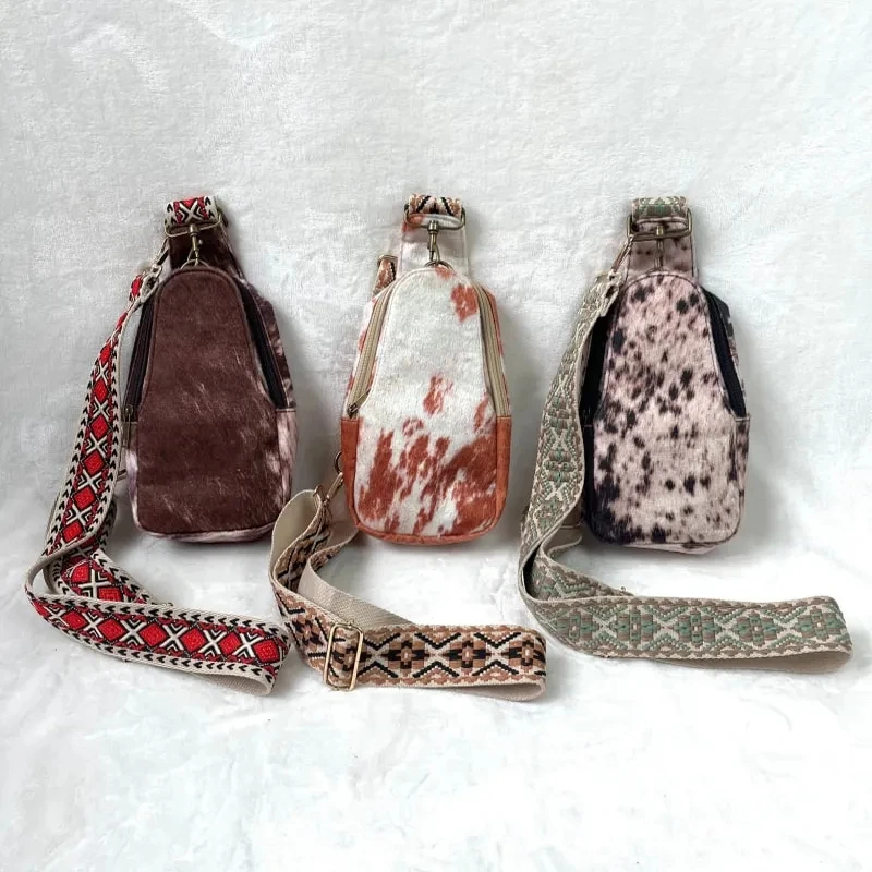Wholesale Faux Cowhide Crossbody Sling Bags With Adjustable Guitar Strap Custom Sling Bags for Women