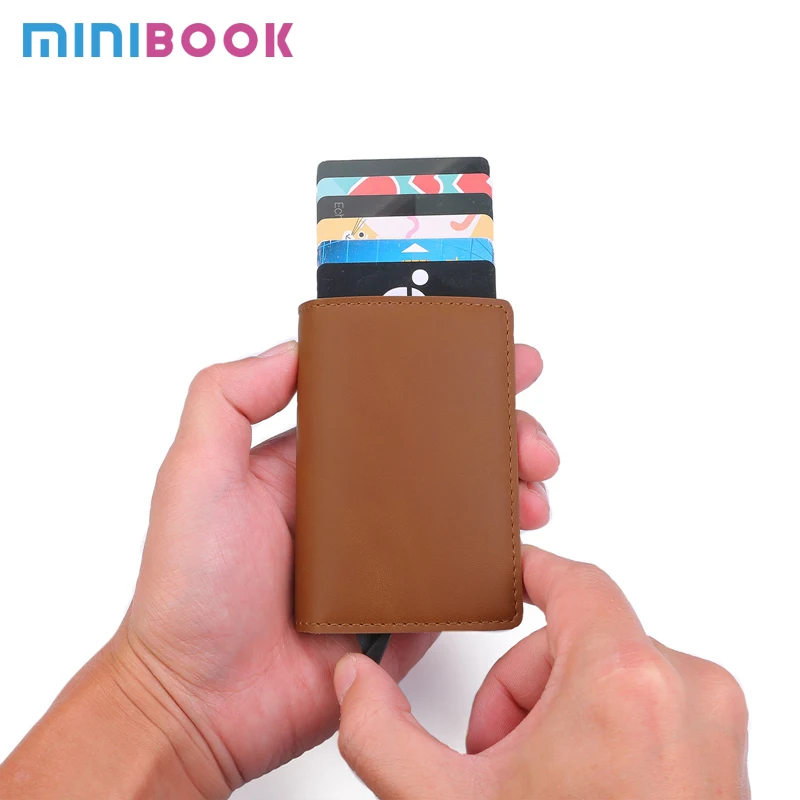 Бумажник Minibook из искусственной кожи металлический Rfid-кошелек автоматический алюминиевый держатель для кредитных карт бумажники на заказ