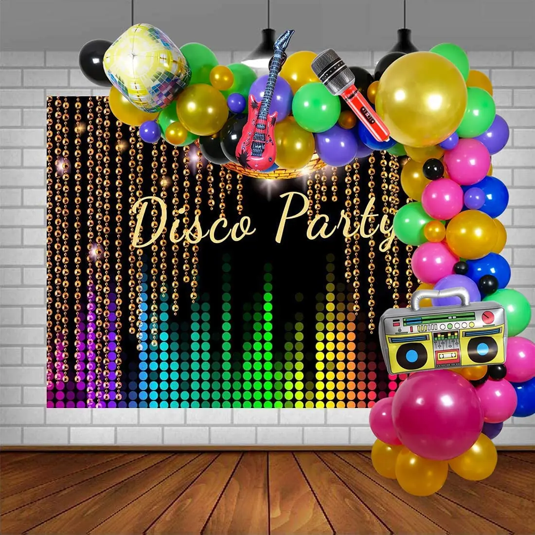 80S Vintage Theme Party 98 PCS Radio Guitar Balloons Arch Kit Colorful Microphone Disco Ball Balloon Garland Kit For Birthday