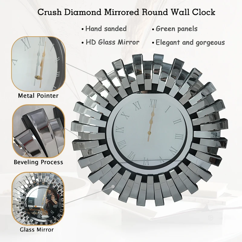 2023 new design Mirrored clock WXMC-084 bending Glass Silver wall decor 3D Round Clock mirror home decor for living room