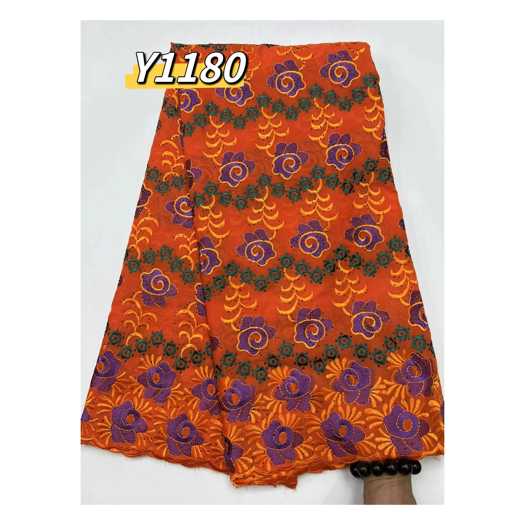 2024 High Quality Swiss Voile Lace 5Yards African Cotton Lace Fabric With Hole Dubai Style orange For Nigerian Garment Sewing