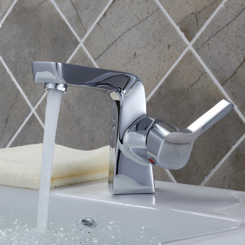 New SUS 304 Single Hole Square Washbasin Faucet Stainless Steel Bathroom Basin Basin Faucet
