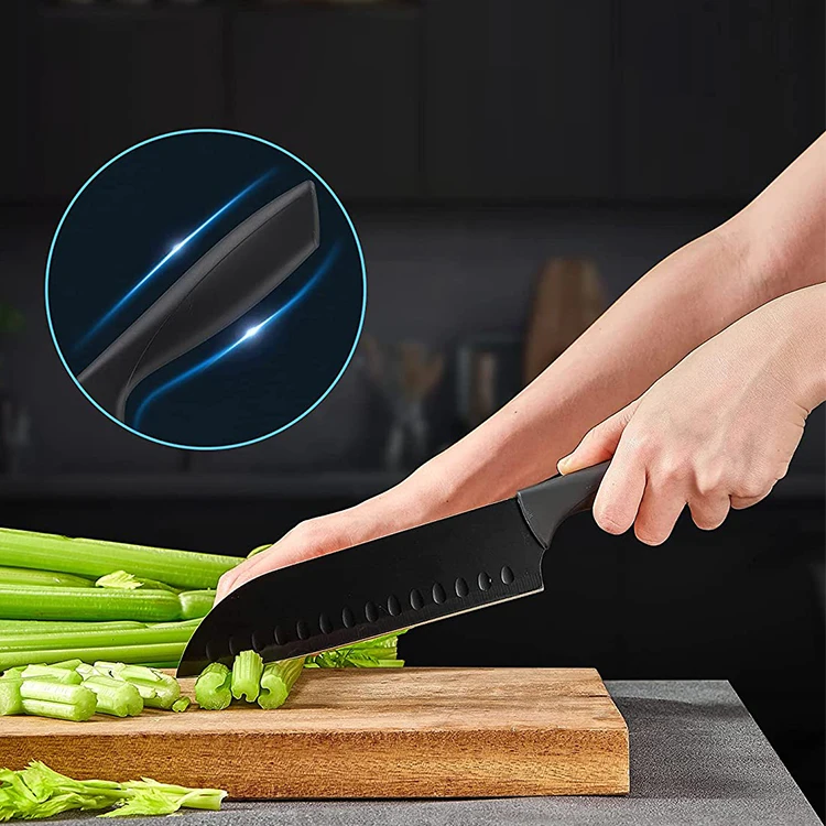 16 Pieces Professional Stainless Steel Kitchen Knives Black Grill Scraper Carbon Sharpening Chinese Knife Set With Acrylic Stand