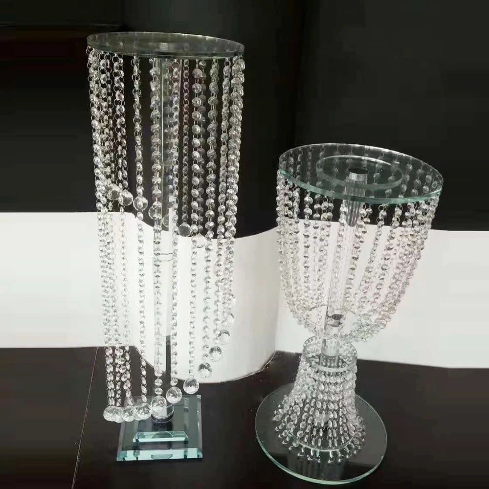 Wholesale Church Hall Aisle tall Crystal flower stand for wedding party decoration
