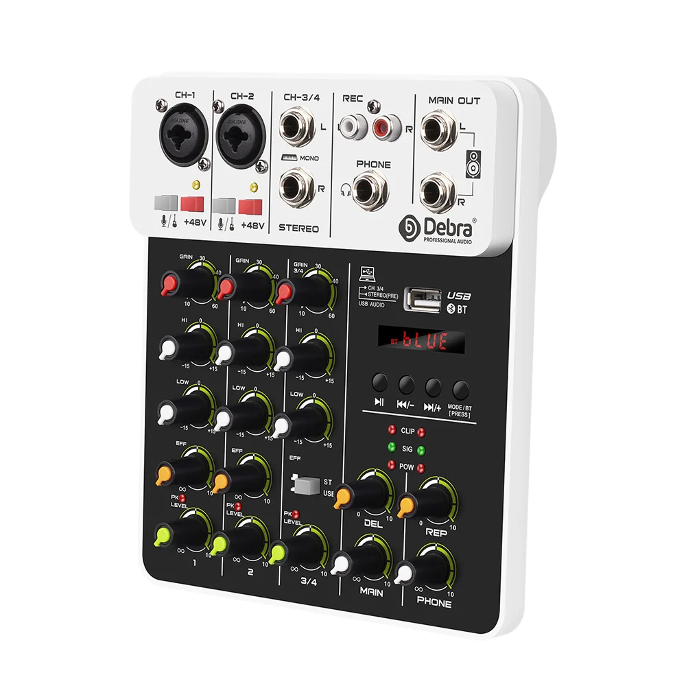 Professional 4channel Protable Digital Audio Mixer Console with Effect Sound Card,bluetooth, USB, for DJ PC Recording Debra V4