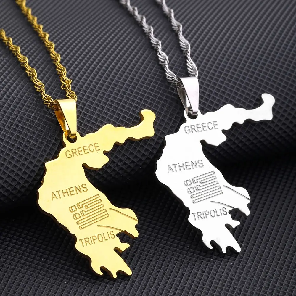 Wholesale Greece Map Pendant Necklace fashion Gold plating Stainless Steel Greece Map Shape Necklace