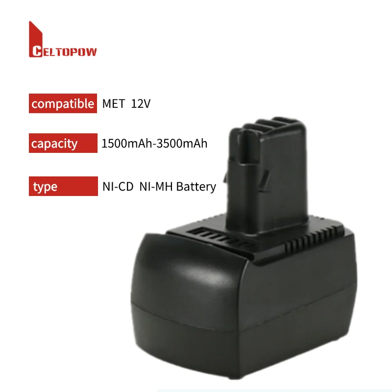 3000mah 12V Replacement Power Tool Battery for Metabo BZ12SP BS12SP BSZ12 SSP12 Cordless Drill Black 18650 CE Individual Package