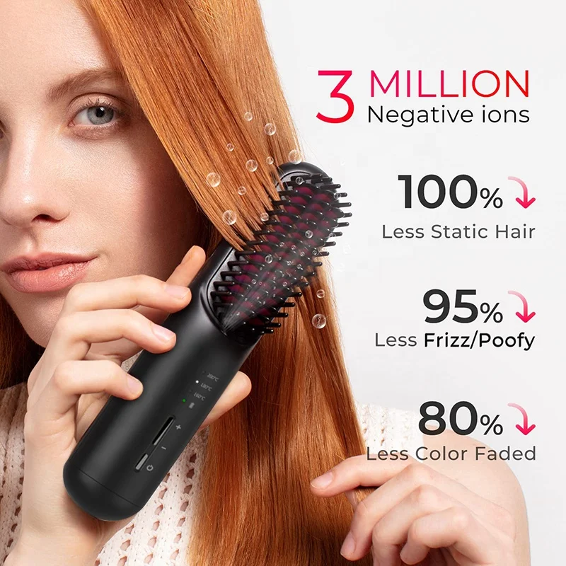 Portable MINI Hair Straightening Comb with USB Rechargeable  Negative Ion Cordless Hot Comb