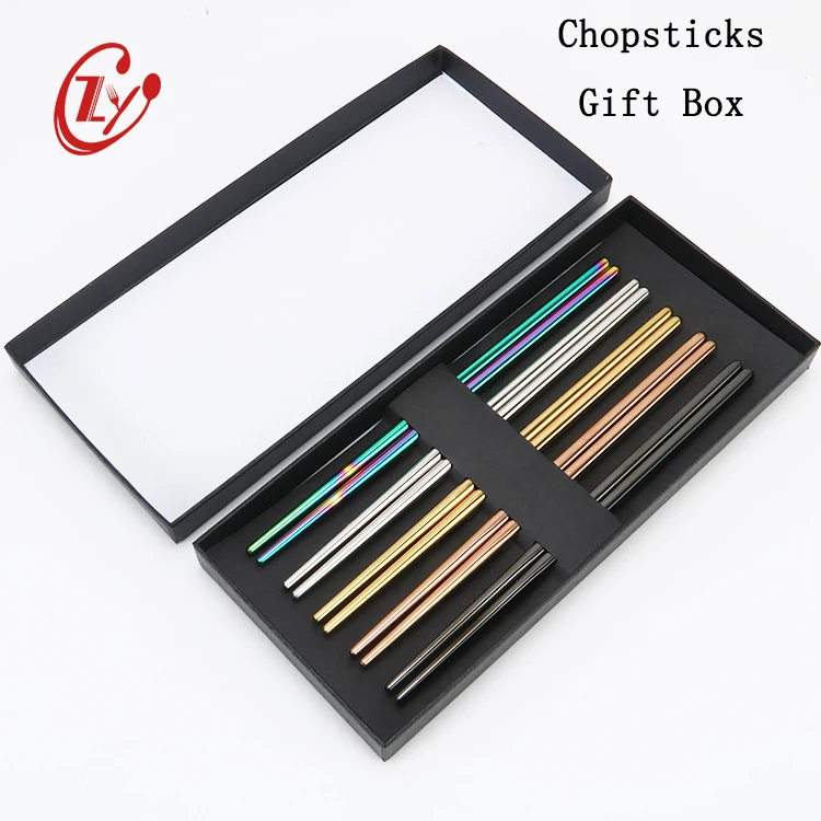 Eco friendly Stainless Steel 304 Food Grade Reusable Metal Round Chopsticks with Gift Set