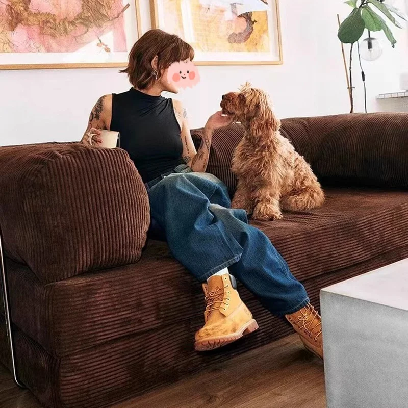 HJ HOME Living Room Apartment Corduroy Fabric Compressed Modular Sofa Indoor Couch Vacuum Compression fold Sofa Set