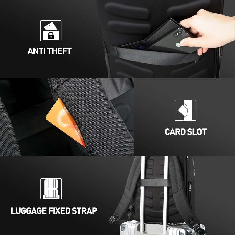 BOPAI Wholesale Business Travel Expandable Casual Bag Pack Anti Theft 15.6 Inch Men USB Charging Laptop Backpack