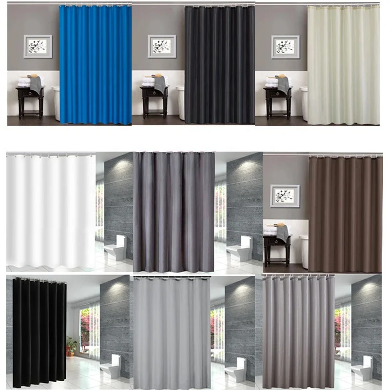 Bindi Wholesale Curtain White Thickened Pure Color Shower Curtain Polyester Hotel Waterproof Bath Shower Curtain With Hook