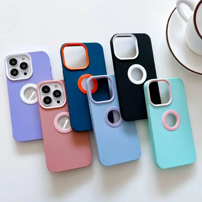 Candy Color Hollowed Out Liquid Silicone Phone Case For IPhone 13/12/11 Pro Max Missing Label Solid Color Square Case