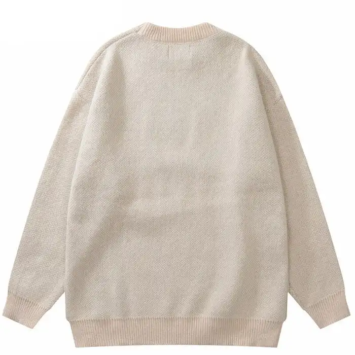 Custom Logo Letter Print 100% Polyester Crew Neck Long Sleeve Men Pullover Sweaters