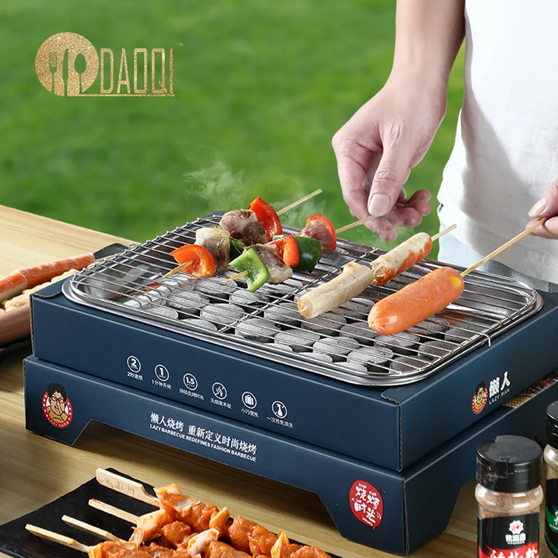 New Portable Instant Picnics Camping Mini Disposable Barbecue Grill Outdoor With Charcoal Net Bbq Grill Set
