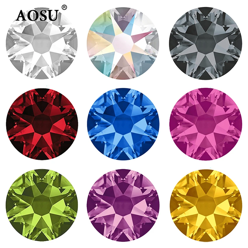 AOSU High Quality 16 Cut Facets SS16 SS20 SS30 AB Crystals Non Hotfix Strass Flatback Glass Rhinestones For Jewelry