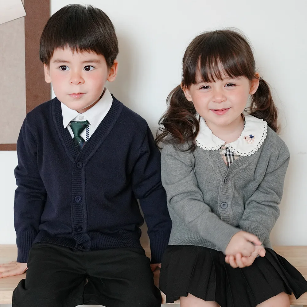 Kids Knitted Button Cardigan Coat Teen High School Uniform Boys Girls Sweater Jacket