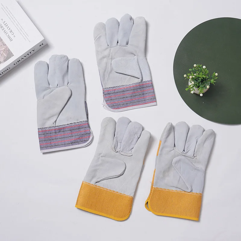 10.5' heavy duty stripped cowhide labor protection industrial cheap leather work gloves