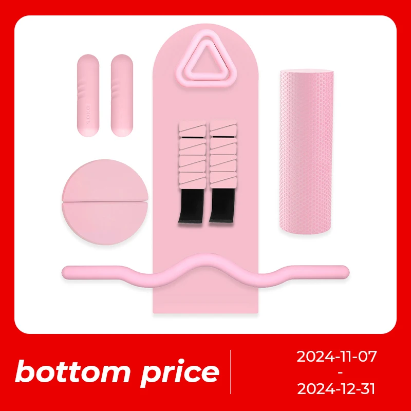 MKAS Pink Yoga Mat Silicone Dumbbell Weight Ring Weight Bar Foam Roller Yoga Block  Ankle Wrist Weights