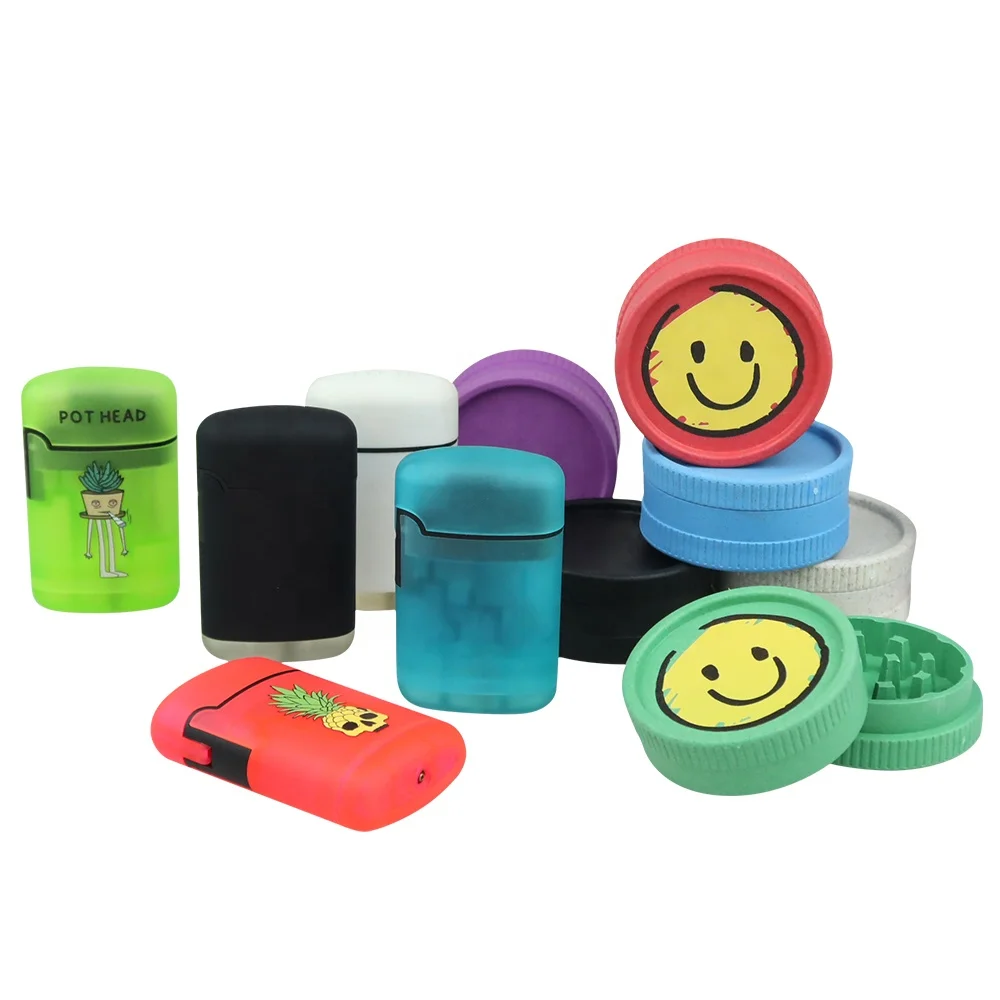 In stock novelty design printing biodegradable smoking accessories herb grinder set