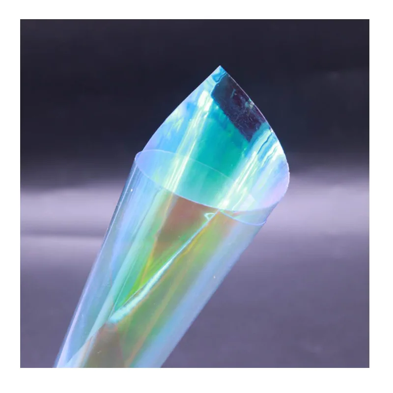 transparent pvc rainbow raincoat iridescent holographic transparent pvc sticky transparent pvc film