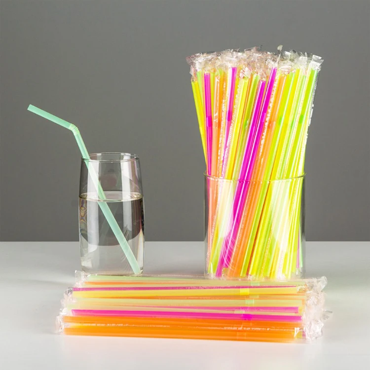 Colorful Disposable Flexible Plastic Straws Beverage Juice Creative Design Individually Wrapped Plastic Drinking Straws