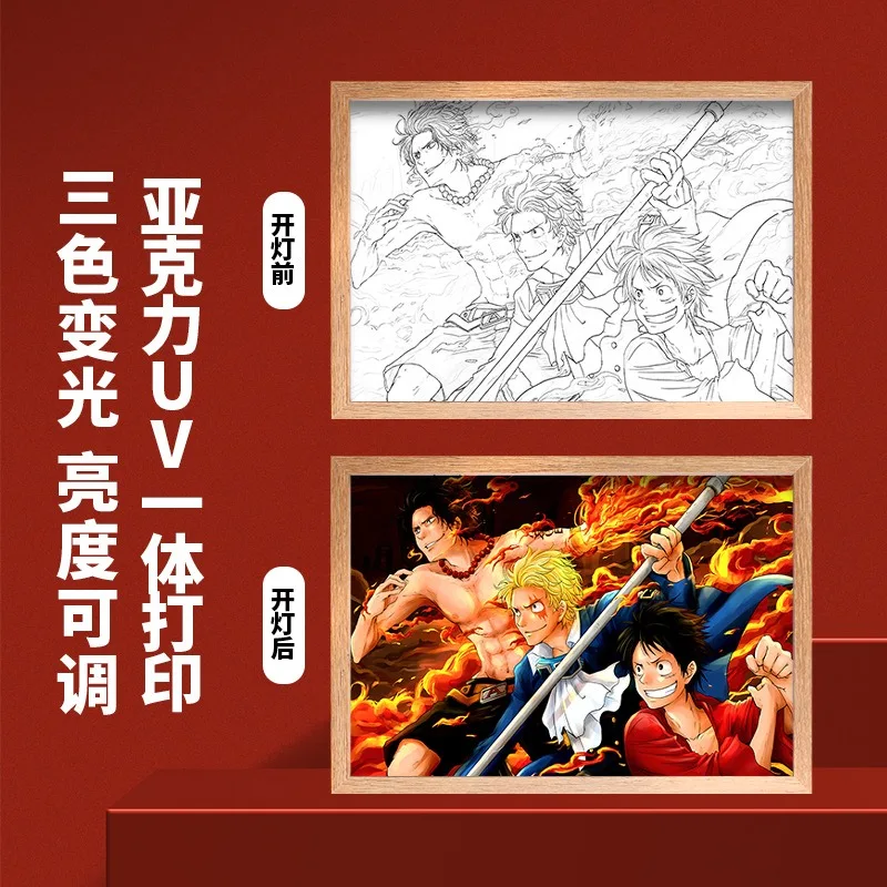 Luffy  Led Decorative Light Painting Lamp Anime One Zoro Three Color Light Glowing Photo Frame luminous Hanging Poster