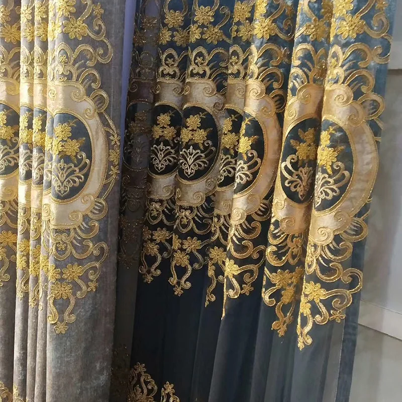 Luxurious European Chenille Embroidered Curtain Ready Made Embroidery Blackout Curtains For Living Room Dining Room