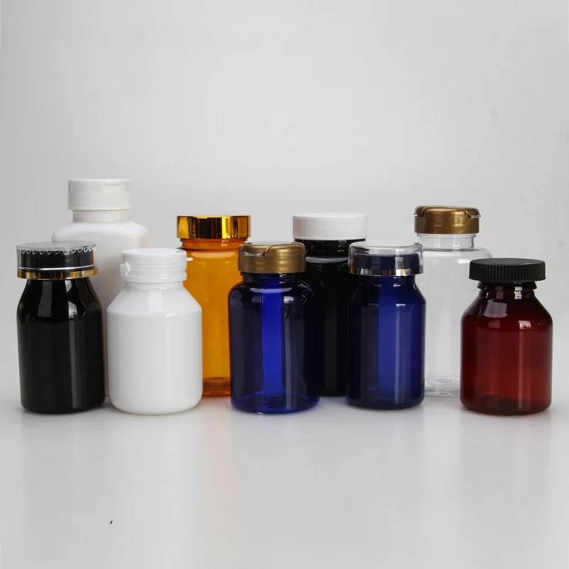 Hot luxury red green orange amber brown clear biodegradable pharmaceutical medicine bottle for pill capsule with child proof cap