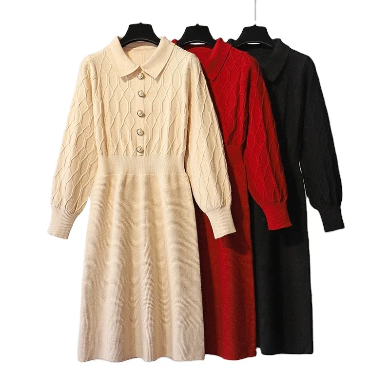 custom long sweater dresses women pearl knit sweater women winter dress