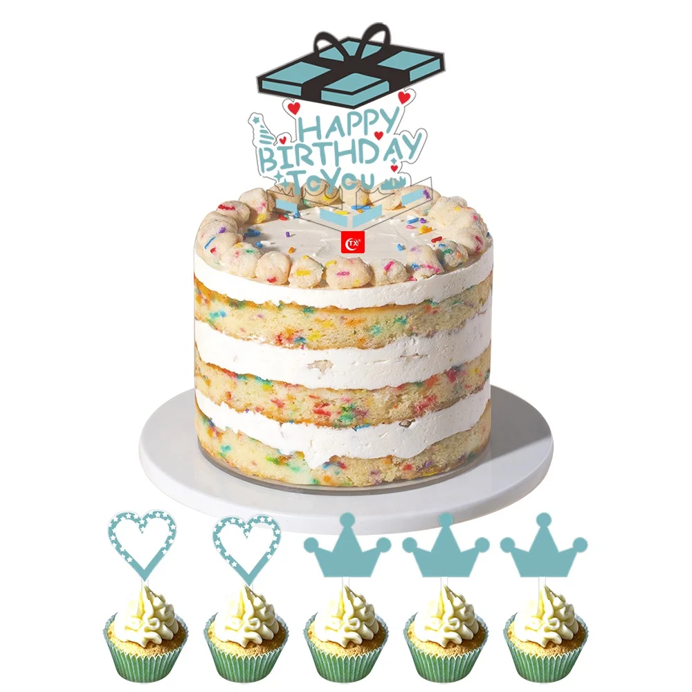 TX Baking Tools Cake Decoration Balloon Heart Cartoon Happy Birthday Banner Acrylic Cake Topper Set For Party Supplier In China