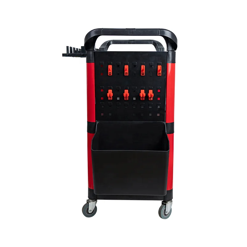 Utility 3 tier rolling hand push tool cart trolley with wheels for service detailing car wash beauty waxing janitorial  plastic