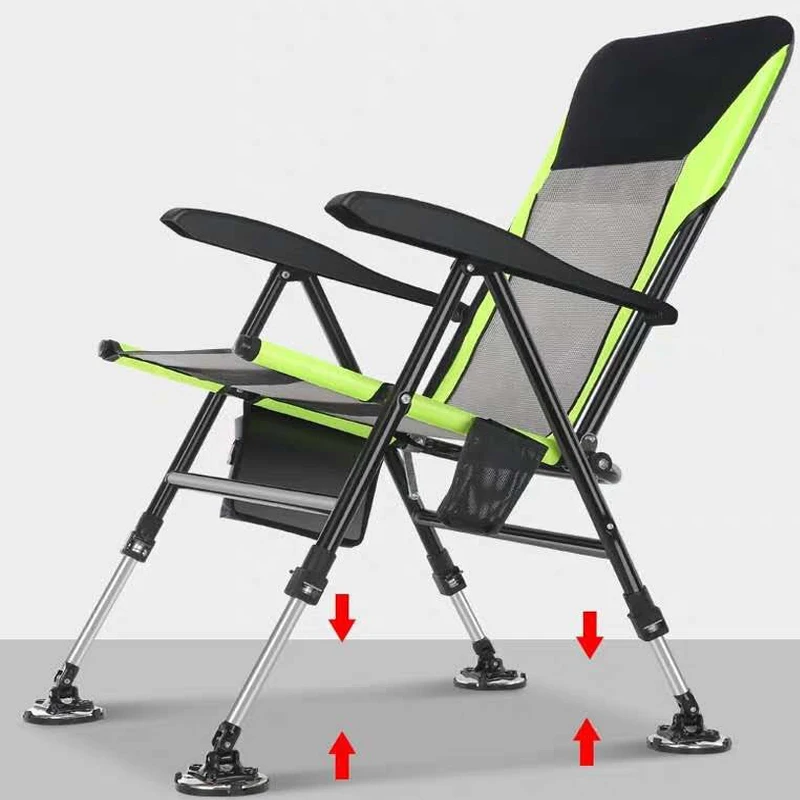 Portable Folding Beach Fishing Bed Chair Adjustable Recliner outdoor  army Green beach aluminum alloy fishing chair