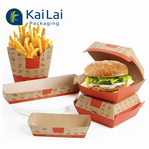 Recyclable Custom Food Burger Paper Boxes Degradable Kraft Paper Hamburger Box