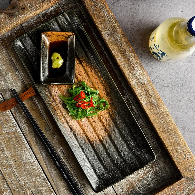 Rectangle Shaped Plate Dishes,Japanese Style Dinnerware 12inch  Porcelain Ceramic Food Snake Sushi Cake Plates