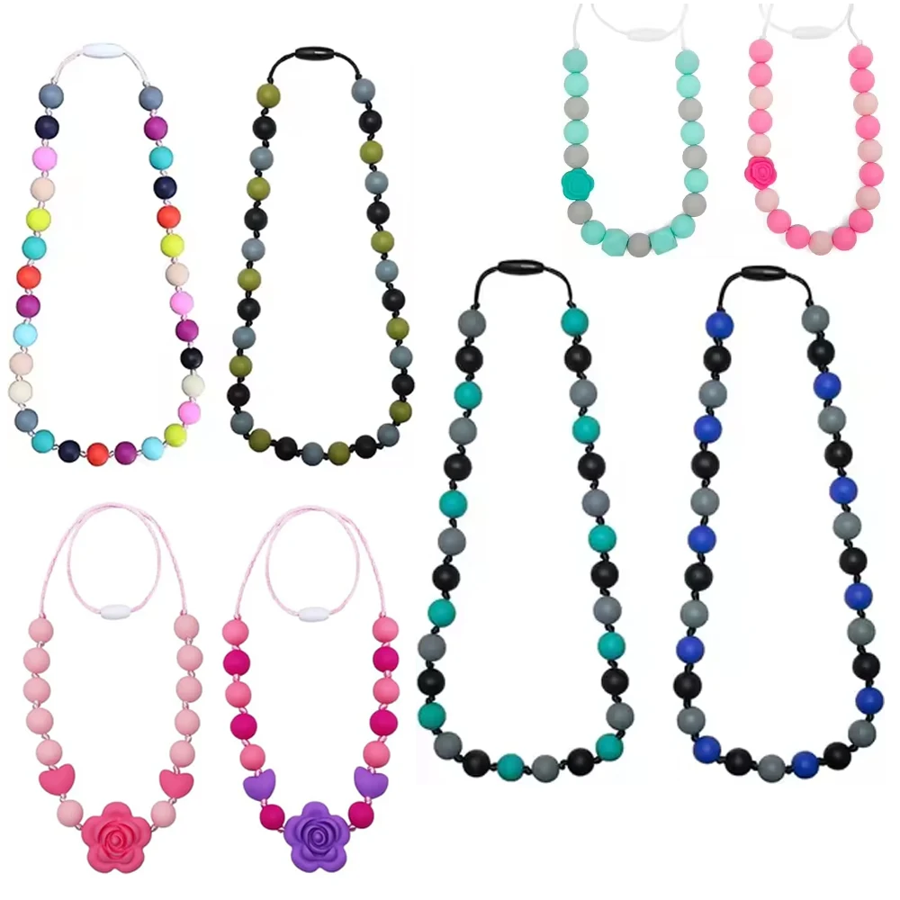 Christmas gifts wholesale 100% Food Grade Chain Teething Silicone Chew Necklace Teether Nursing Necklaces for Sensory Kids