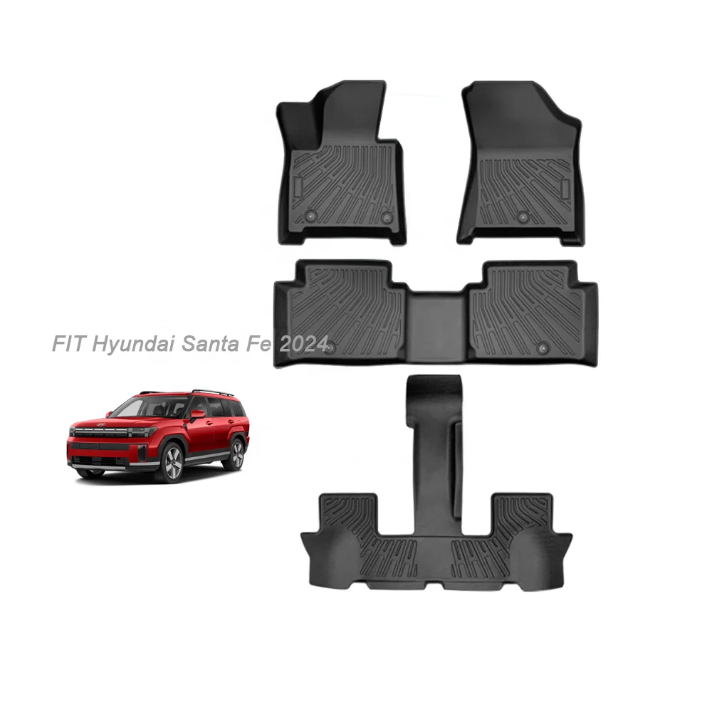 All Weather Floor Mats for Hyundai Santa Fe 2023 2024 3D TPE Rubber Liner 4PCS Set