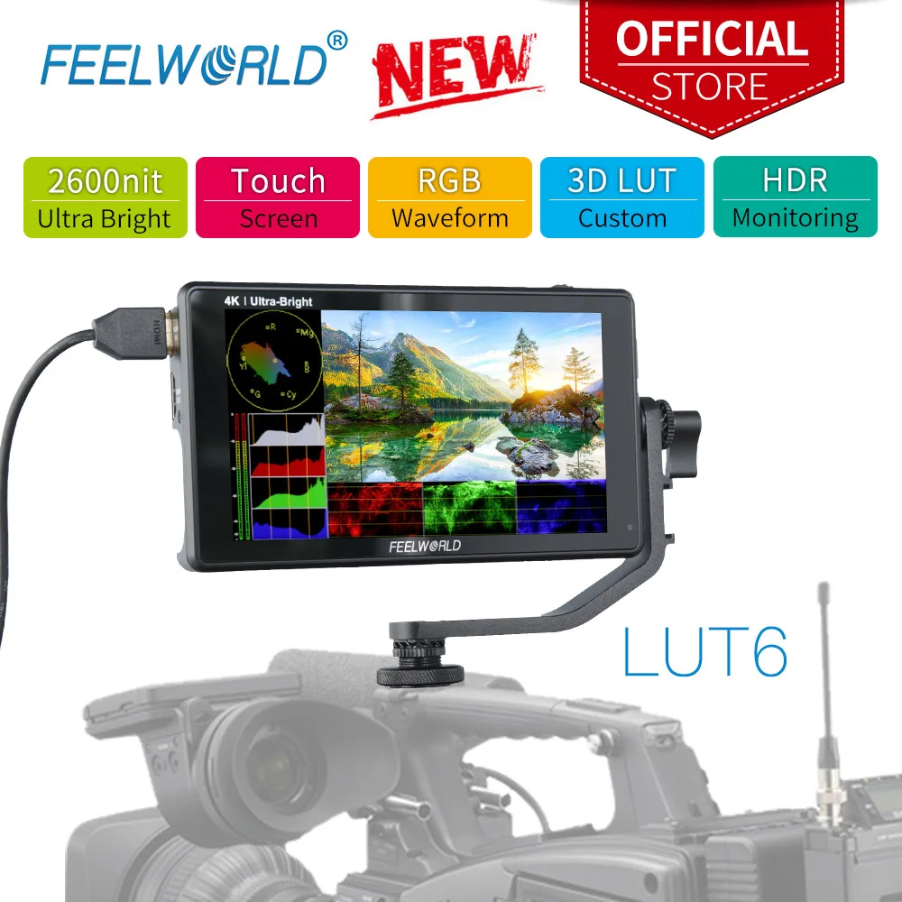 FEELWORLD LUT6 6 дюймов 2600 нит HDR 3D LUT тач скрин на накамерный полевой DSLR для контроля уровня сахара в крови с сигнала VectorScope для Youtube Live